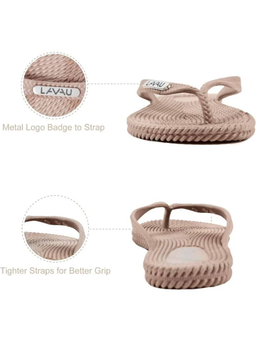 Women's Tan Waterproof Non Slip Flat Thong Sandals For Shower Beach and Pool
